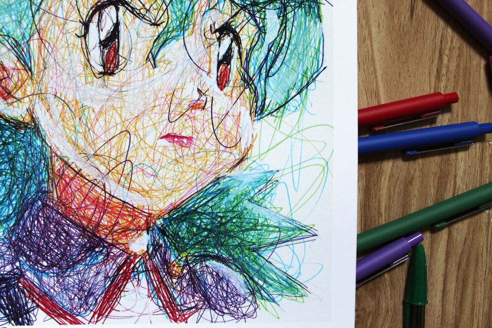 Officer Joy Ballpoint Pen Scribble Art Print-Cody James by Cody