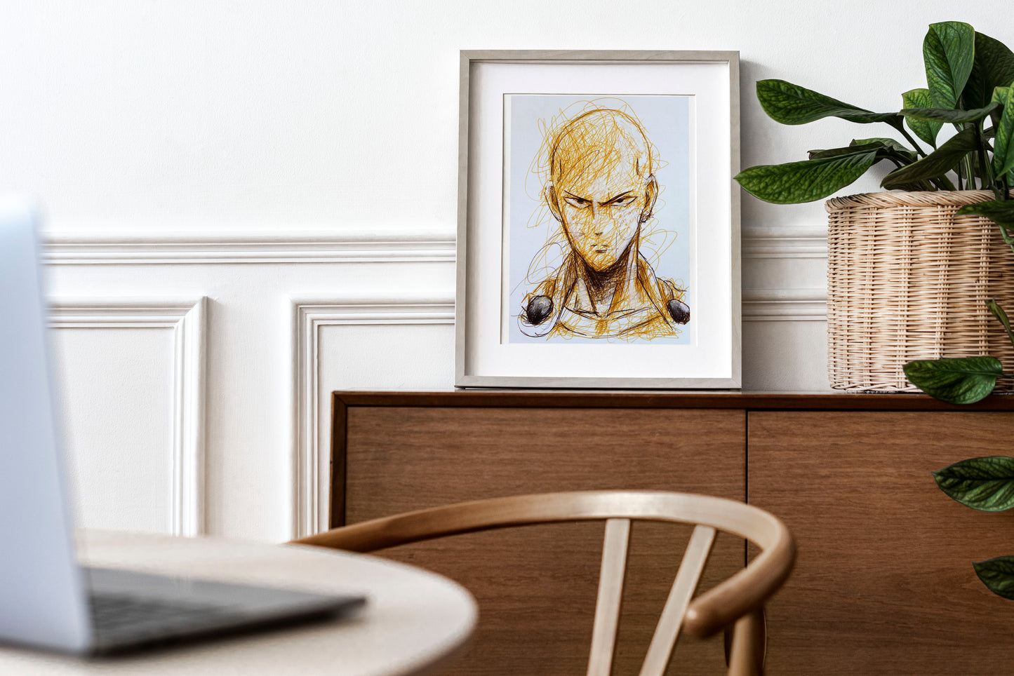 One Punch Man Ballpoint Pen Scribble Art Print