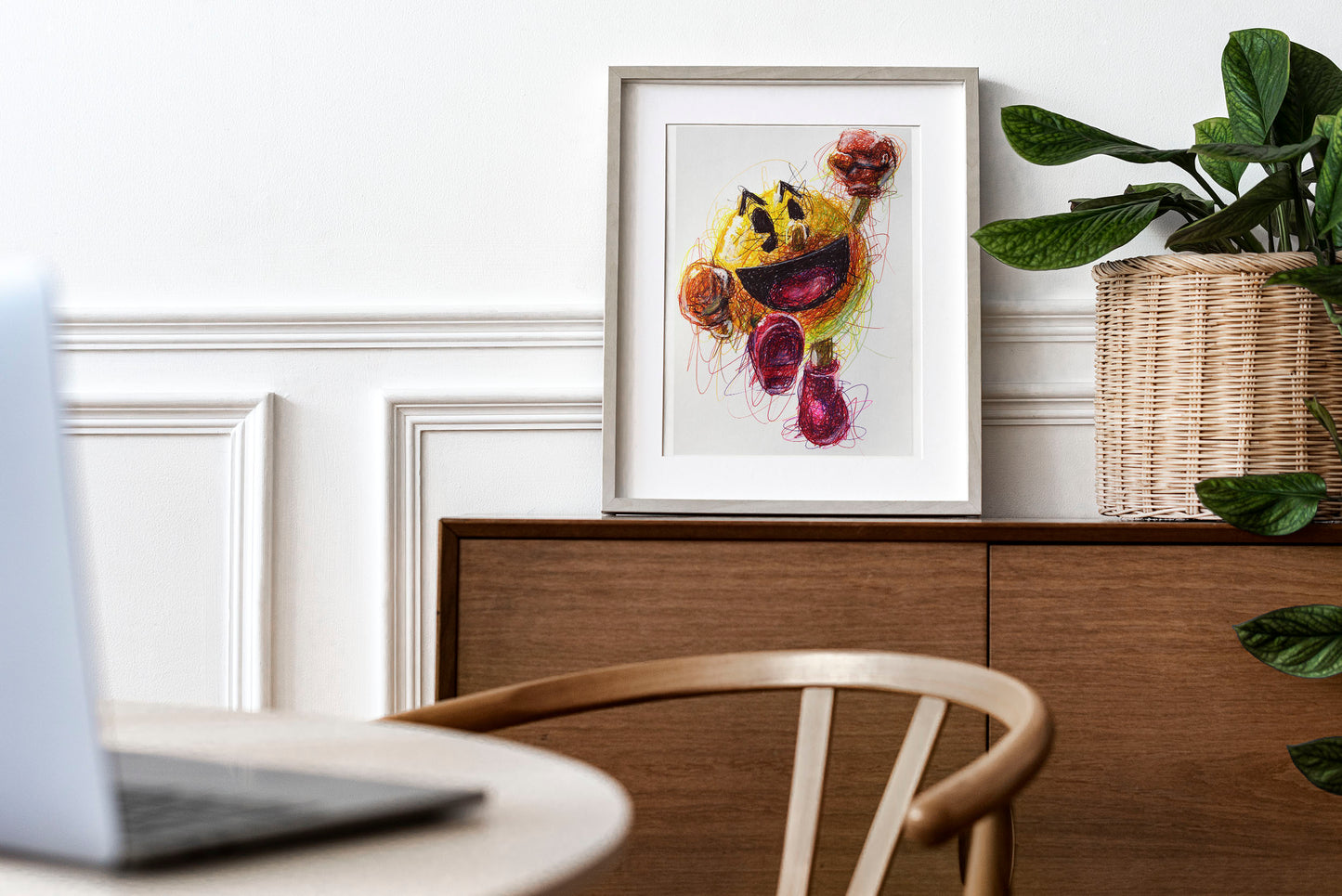 Pac Man Ballpoint Pen Scribble Art Print