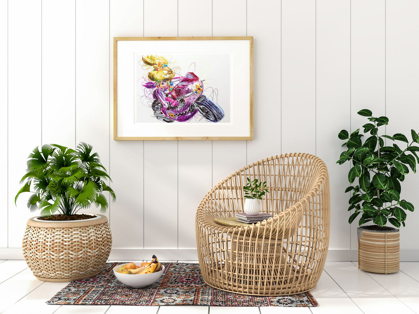 Princess Peach Kart Ballpoint Pen Scribble Art Print