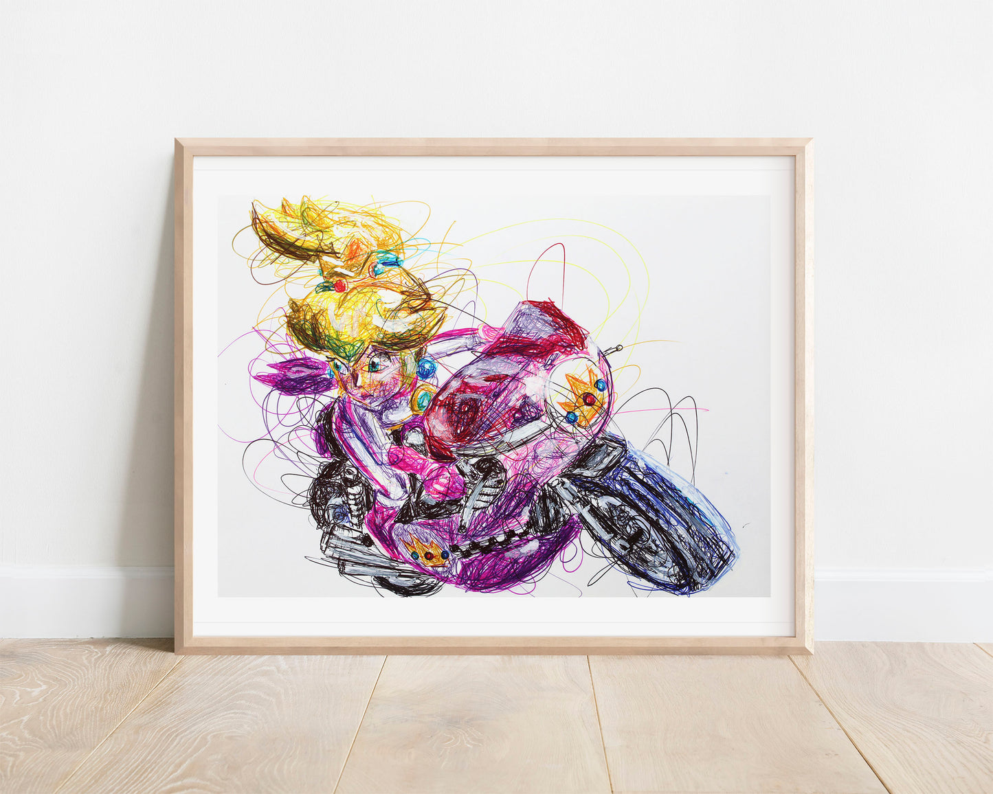 Princess Peach Kart Ballpoint Pen Scribble Art Print