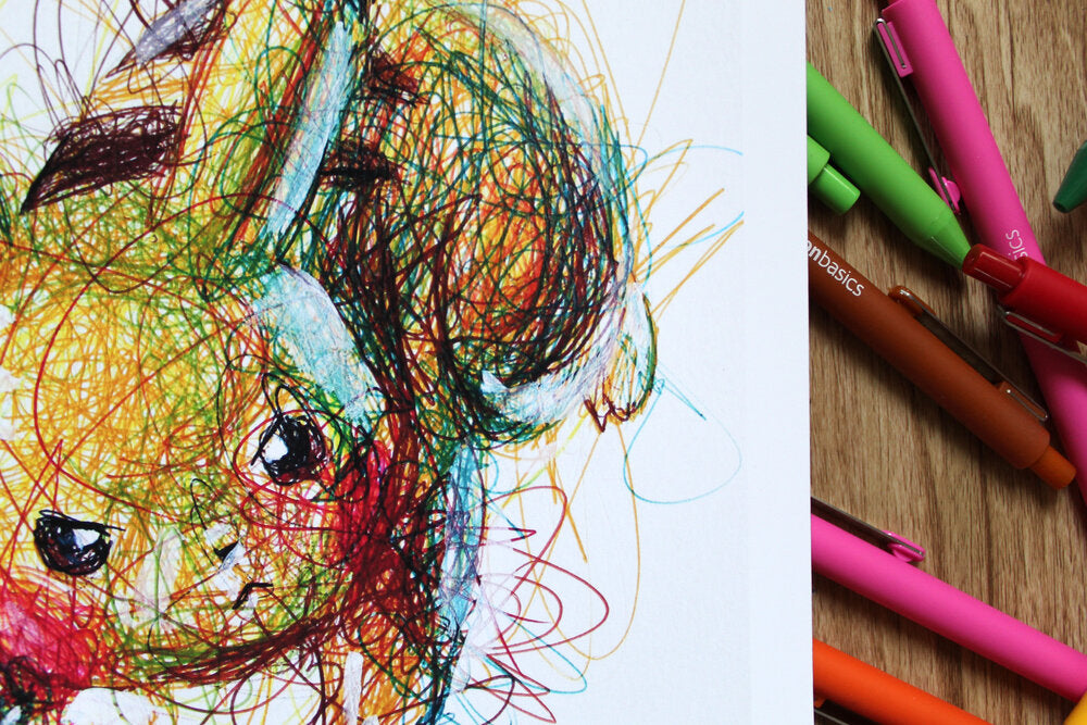 Pikachu Ballpoint Pen Scribble Art Print-Cody James by Cody