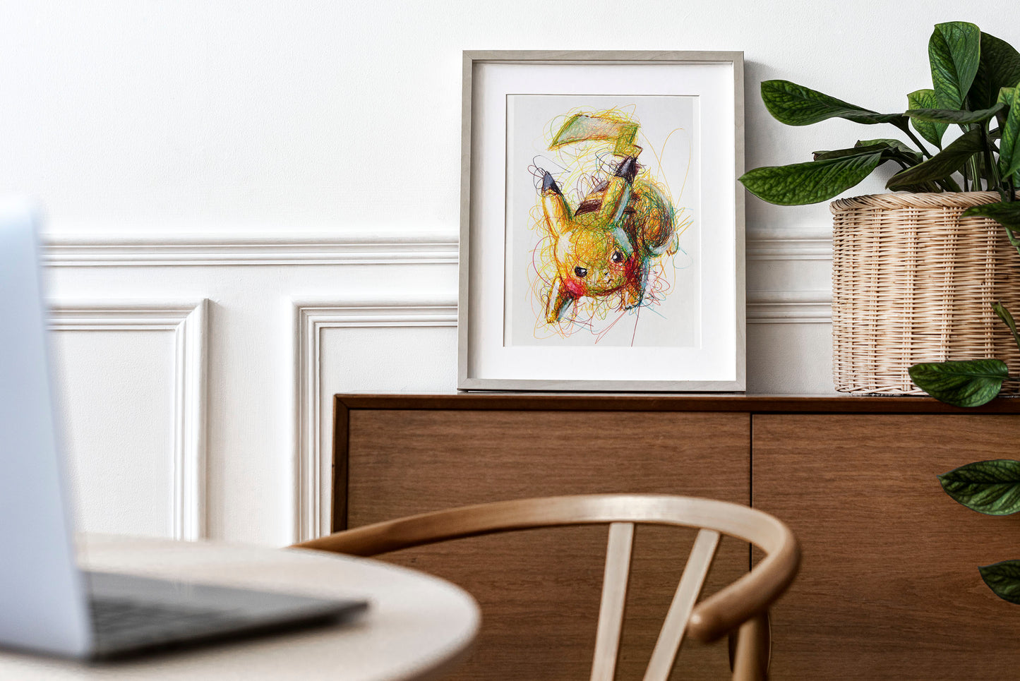 Pikachu Ballpoint Pen Scribble Art Print