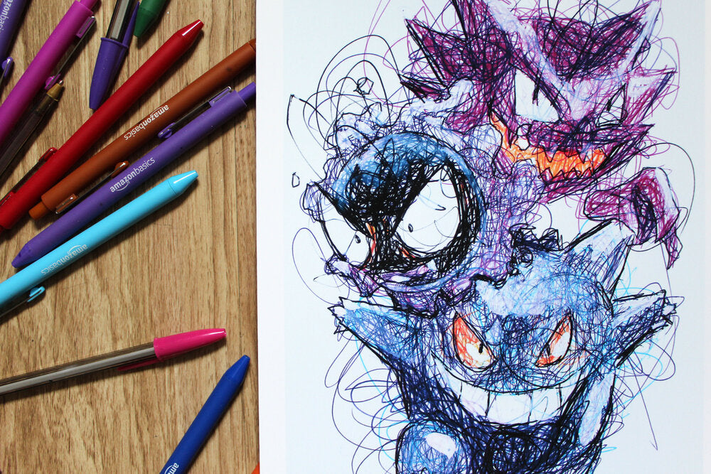 Pokemon Ghosts Ballpoint Pen Scribble Art Print-Cody James by Cody