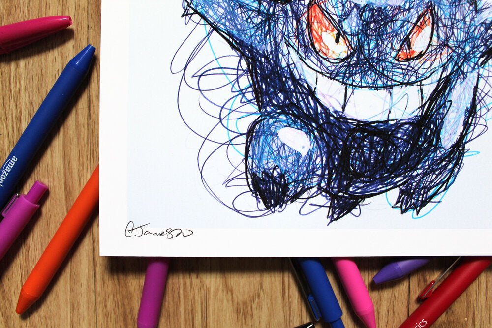 Pokemon Ghosts Ballpoint Pen Scribble Art Print-Cody James by Cody