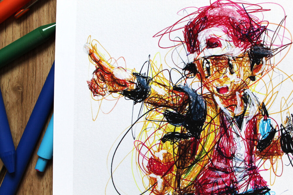 Pokemon Trainers Ballpoint Pen Scribble Art Print-Cody James by Cody