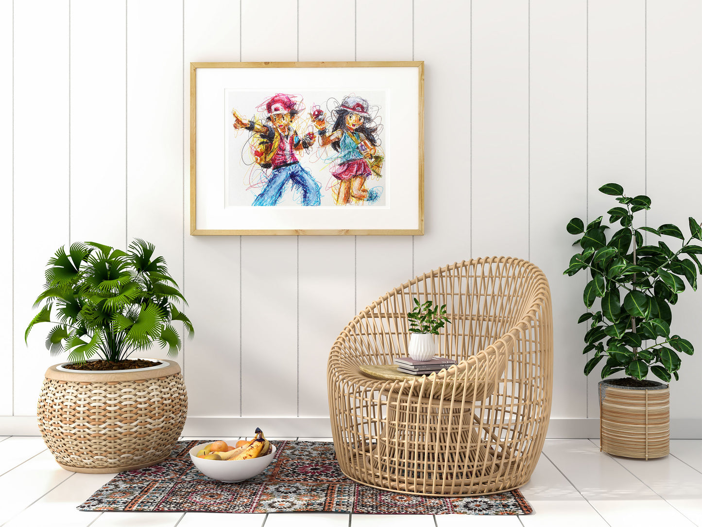 Pokemon Trainers Ballpoint Pen Scribble Art Print