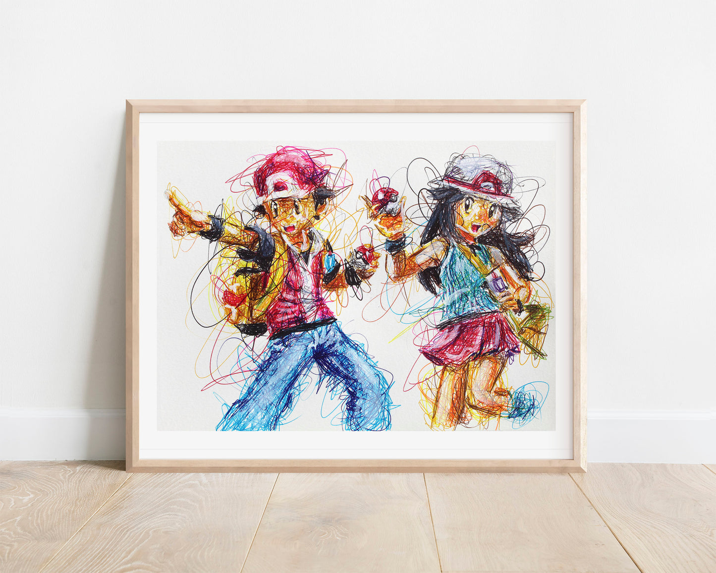 Pokemon Trainers Ballpoint Pen Scribble Art Print