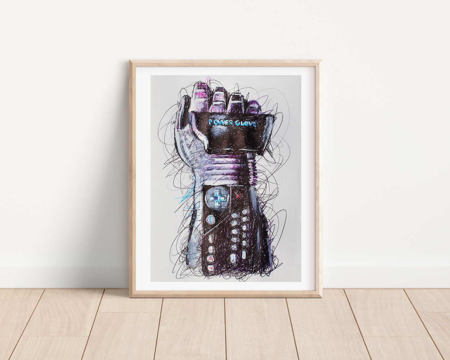 Power Glove Ballpoint Pen Scribble Art Print