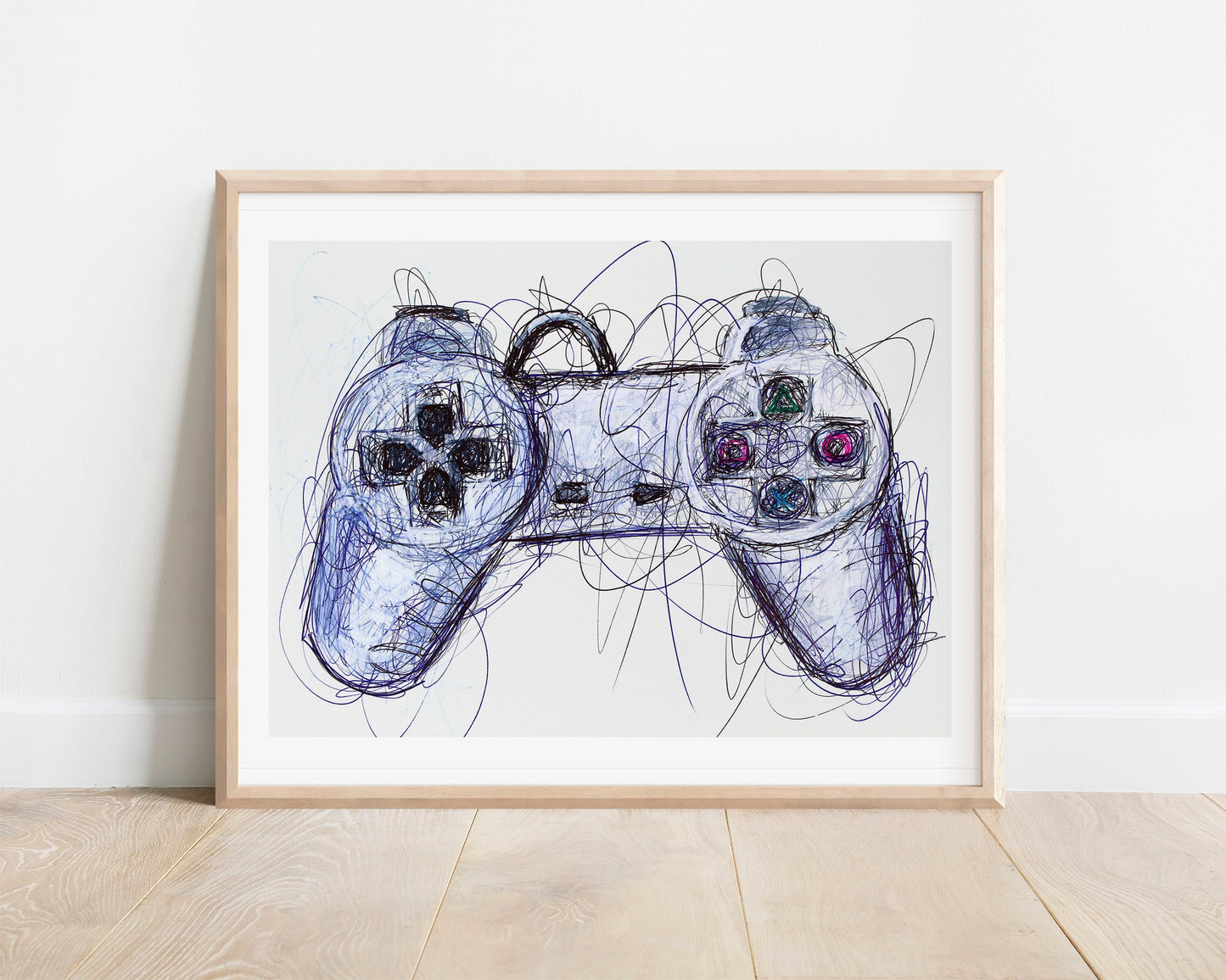 Play Station Controller Ballpoint Pen Scribble Art Print