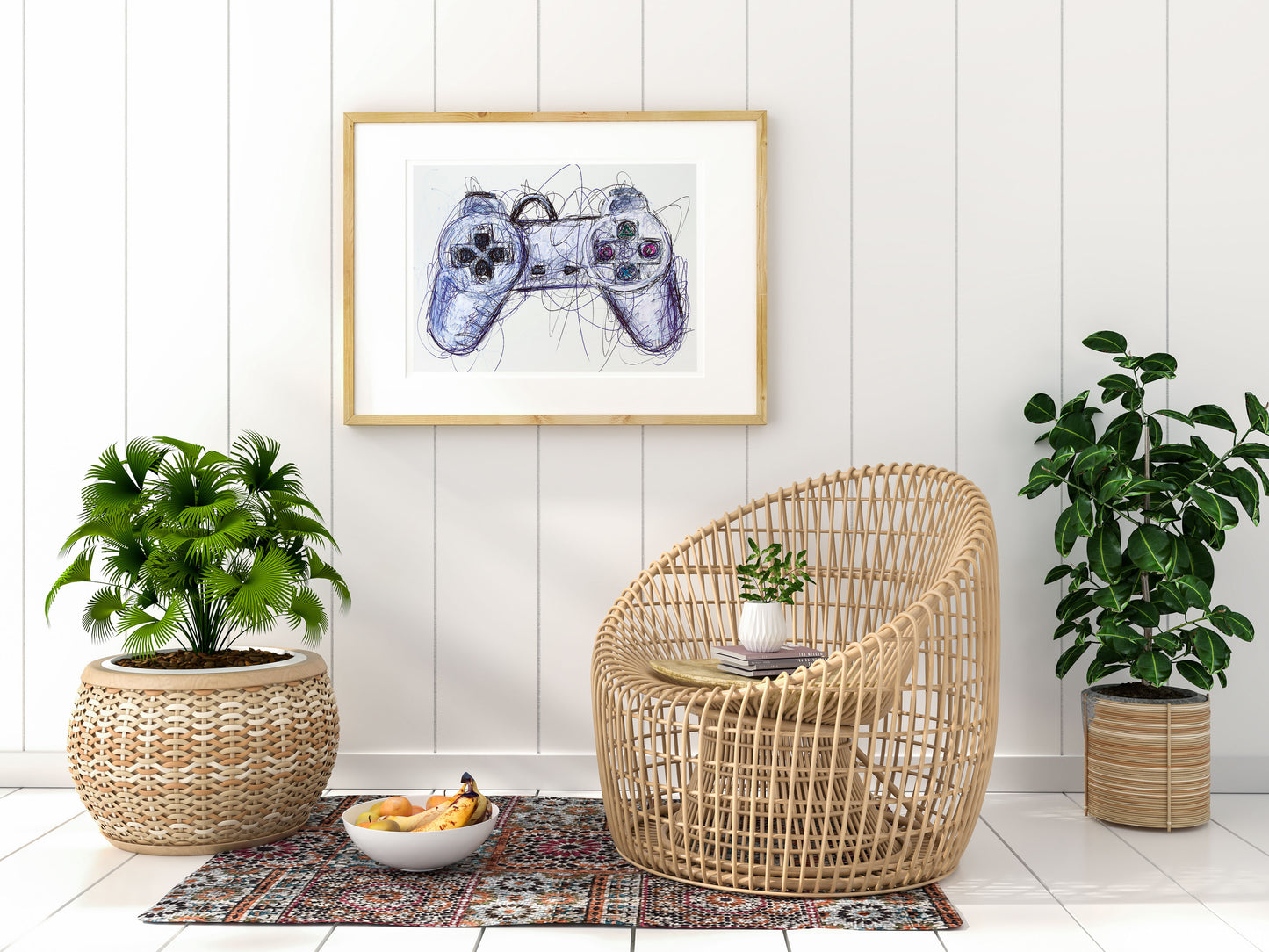 Play Station Controller Ballpoint Pen Scribble Art Print