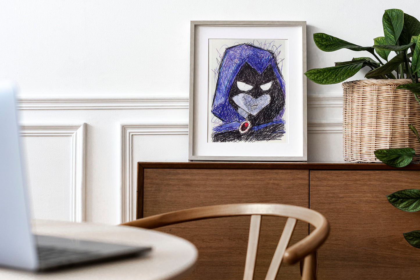 Raven Ballpoint Pen Scribble Art Print