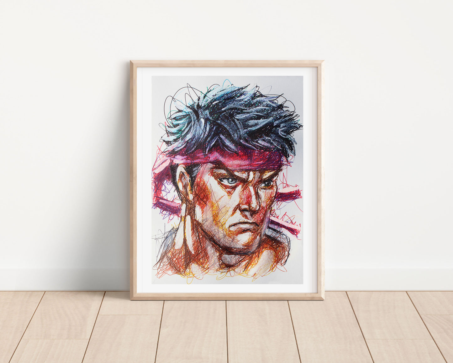Ryu Ballpoint Pen Scribble Art Print