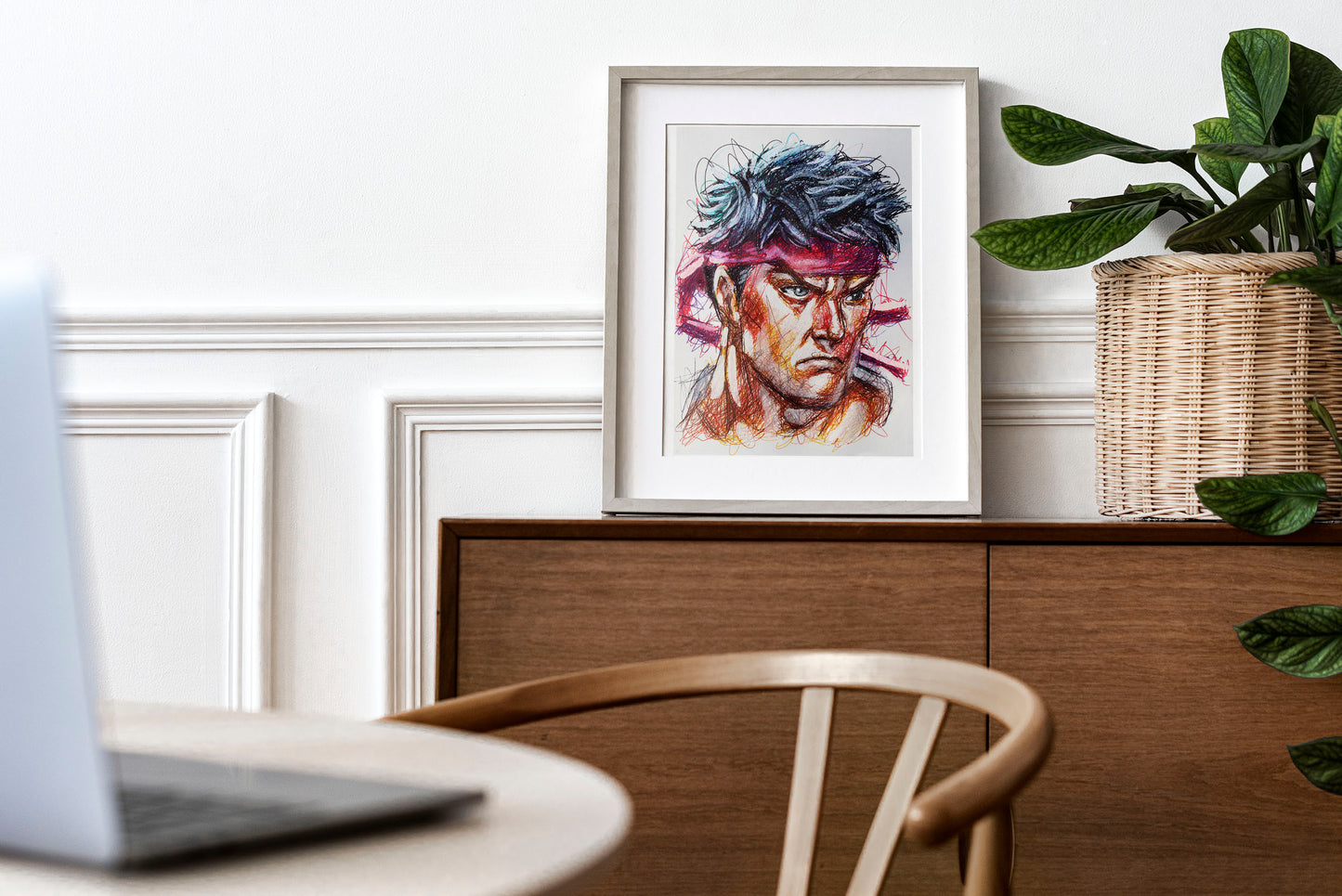 Ryu Ballpoint Pen Scribble Art Print