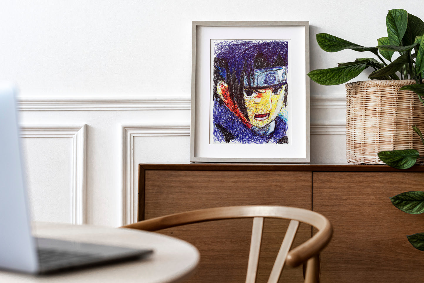 Sasuke Uchilha Ballpoint Pen Scribble Art Print