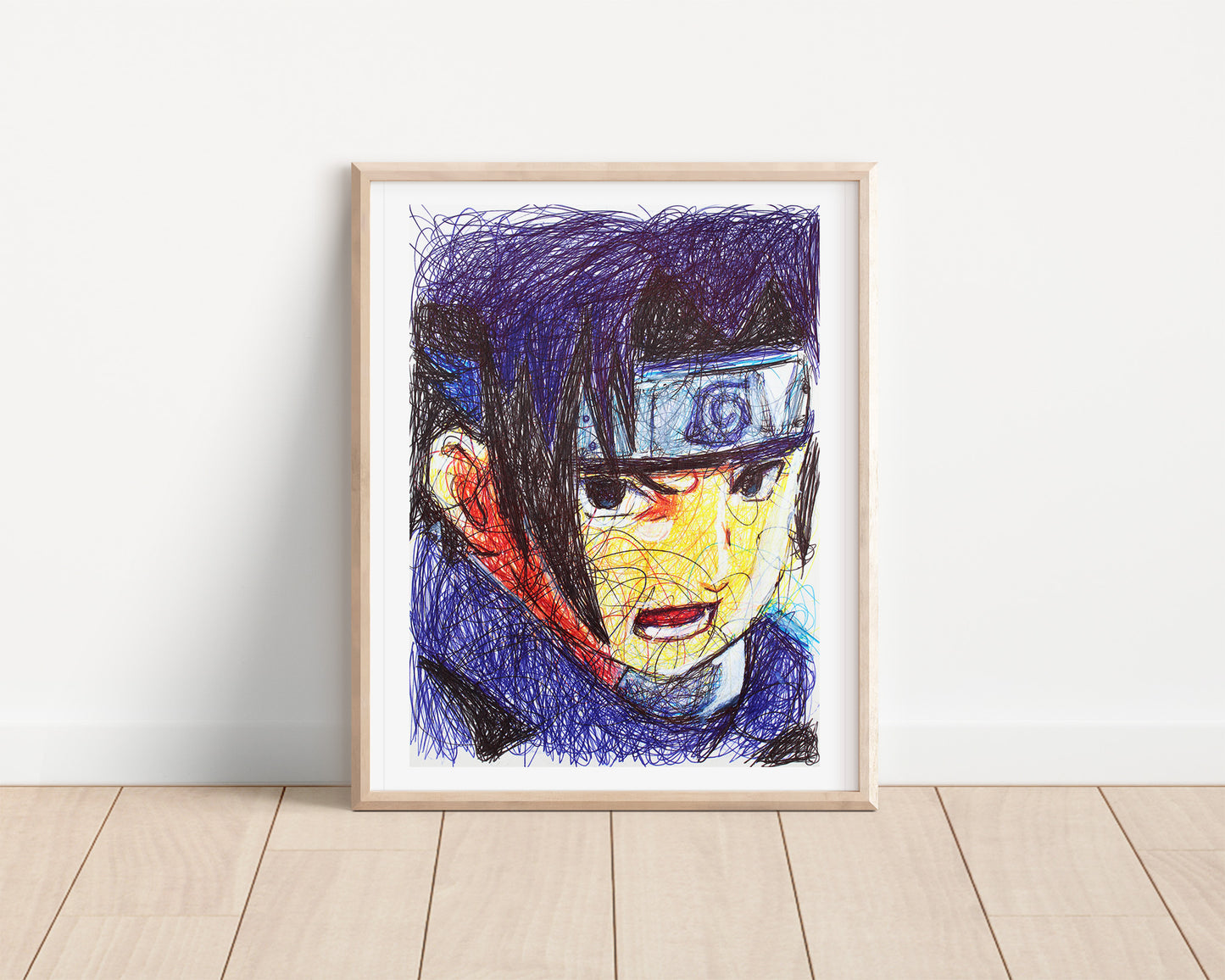 Sasuke Uchilha Ballpoint Pen Scribble Art Print
