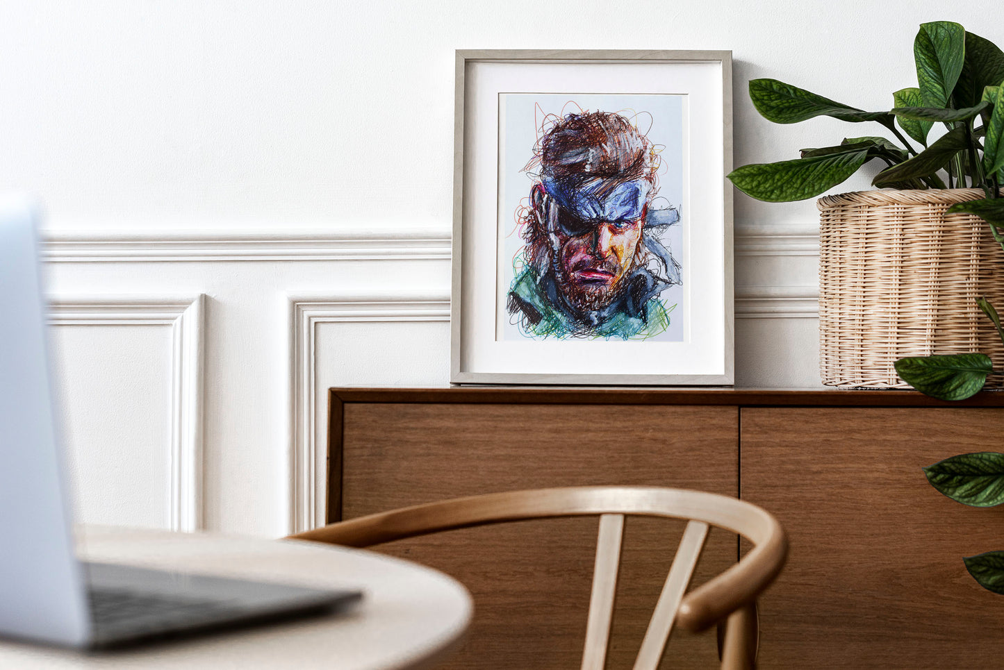 Solid Snake (Big Boss) Ballpoint Pen Scribble Art Print