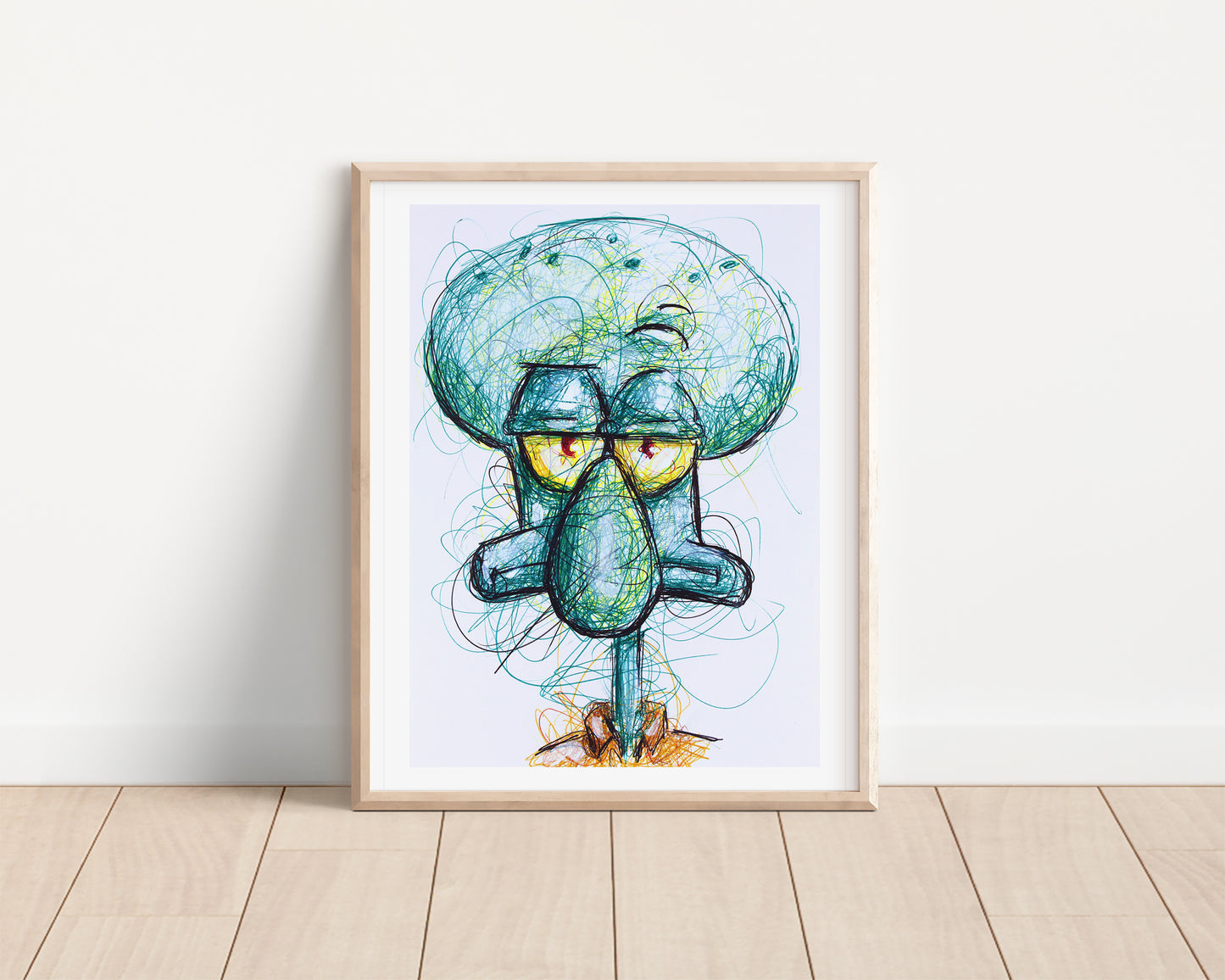 Squidward Ballpoint Pen Scribble Art Print