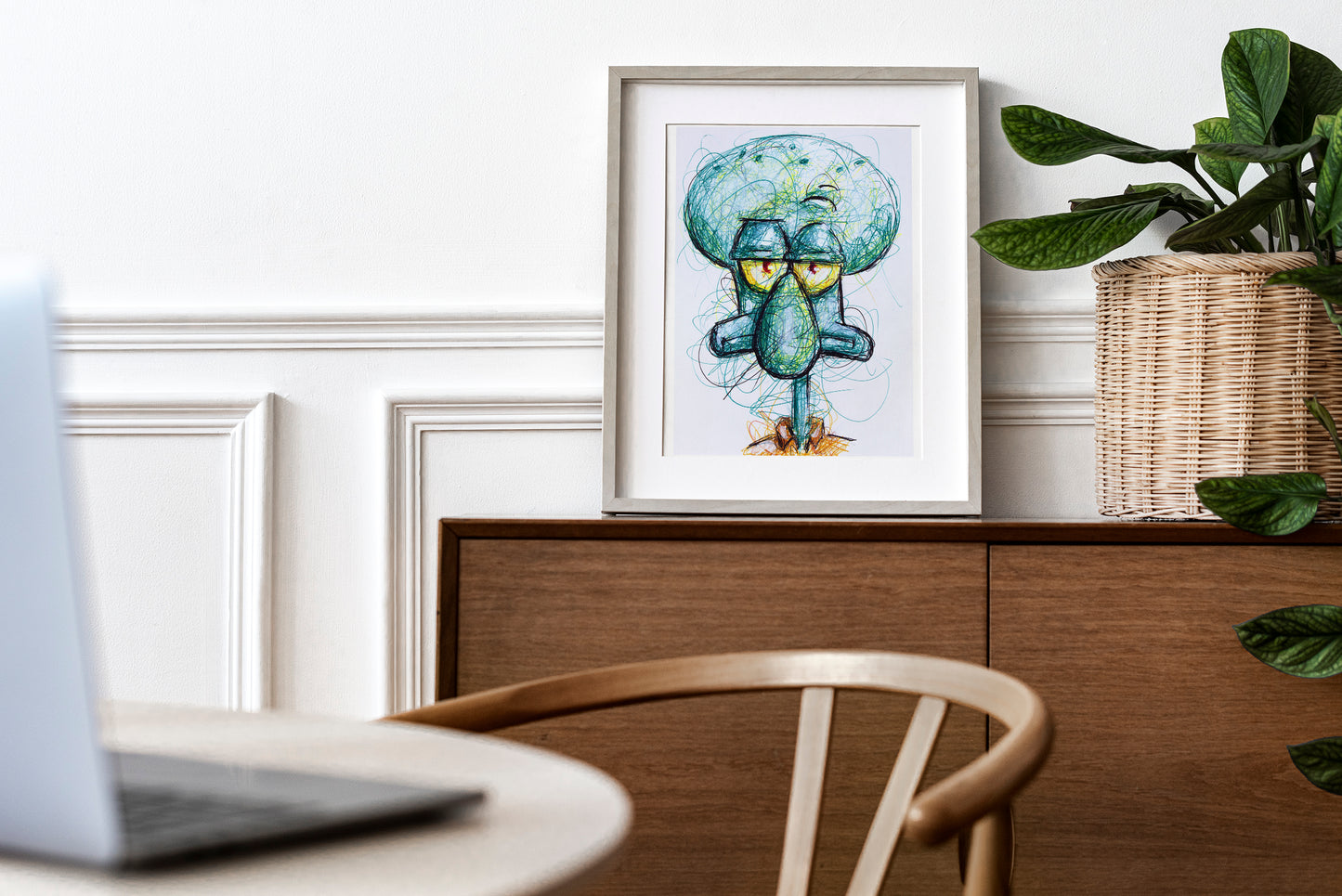 Squidward Ballpoint Pen Scribble Art Print