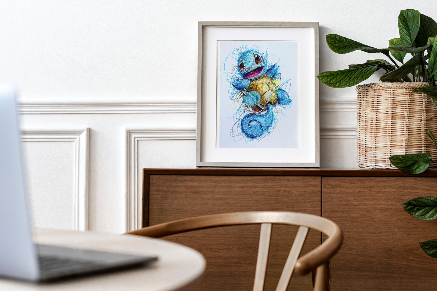 Squirtle Ballpoint Pen Scribble Art Print