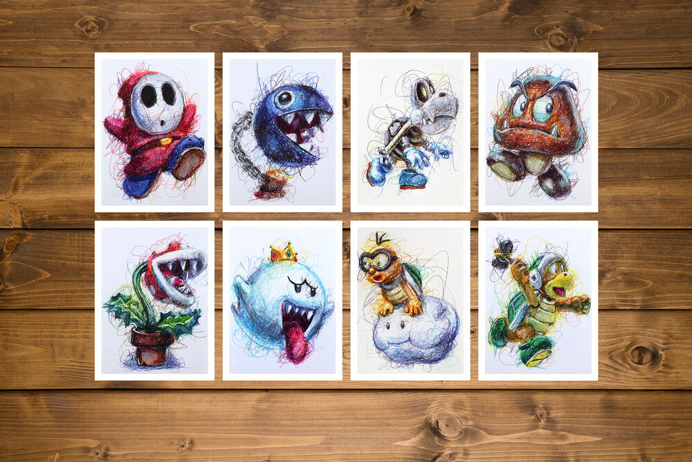 Super Mario Ballpoint Pen Art Print Set