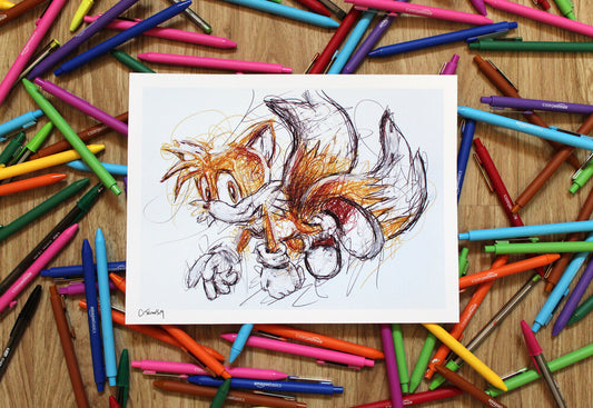 Tails Ballpoint Pen Scribble Art Print-Cody James by Cody