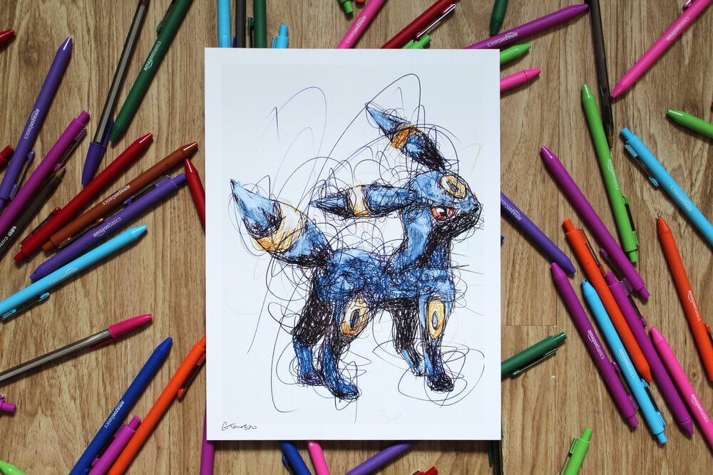 Umbreon Ballpoint Pen Scribble Art Print-Cody James by Cody