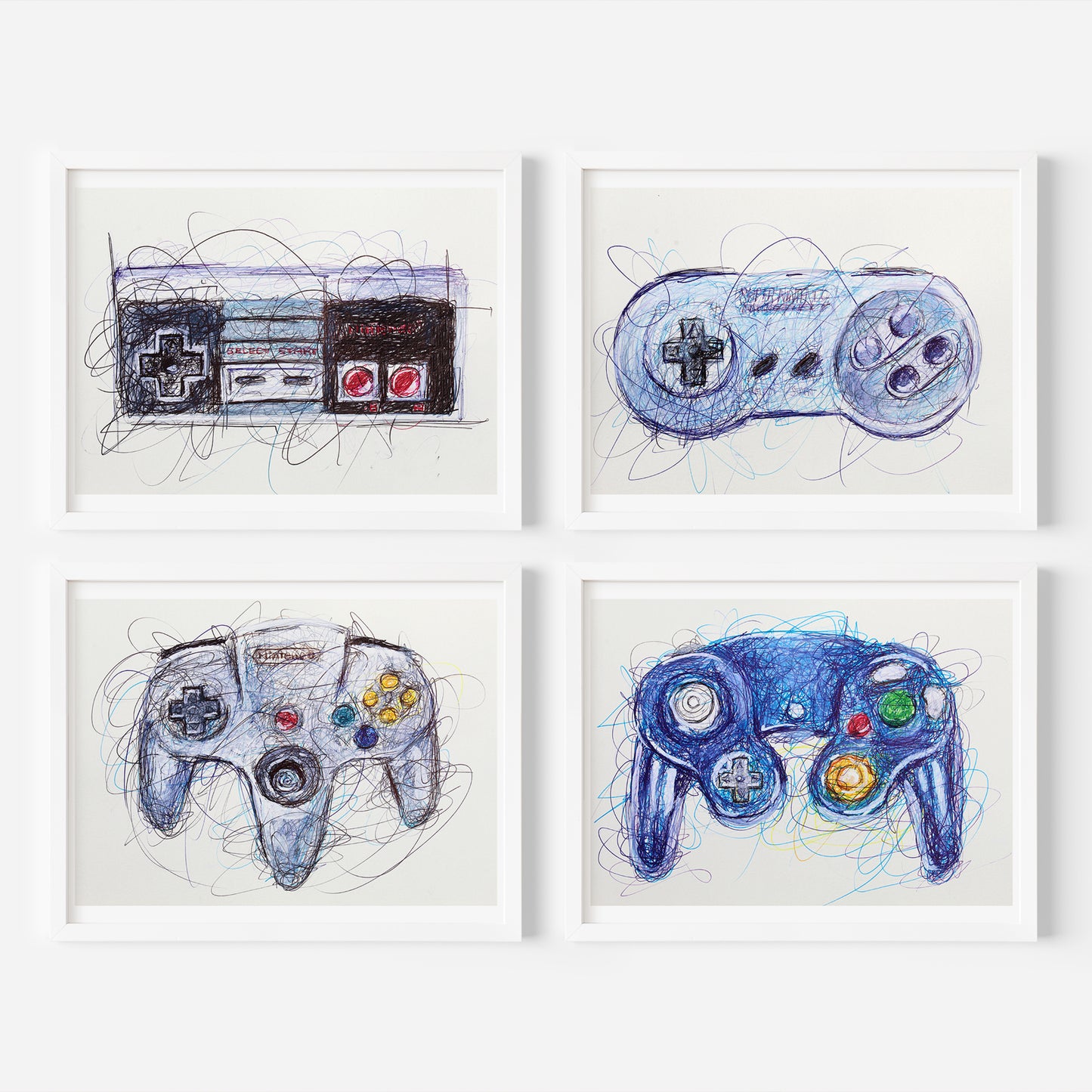 Nintendo Controllers Complete Ballpoint Pen Art Print Set