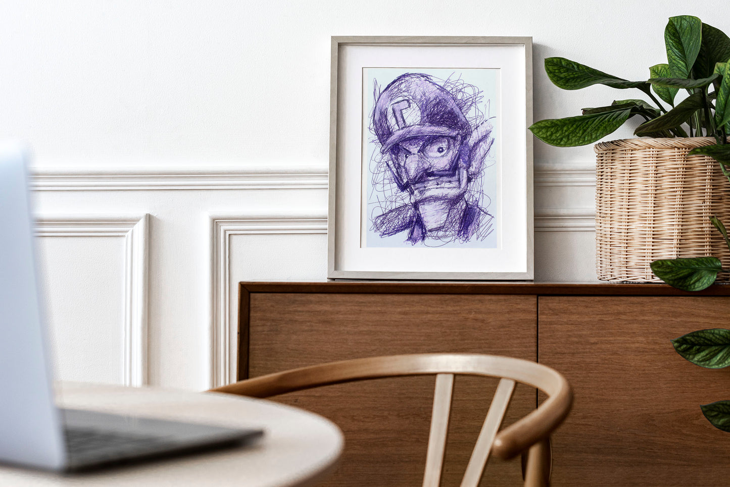 Waluigi Ballpoint Pen Scribble Art Print
