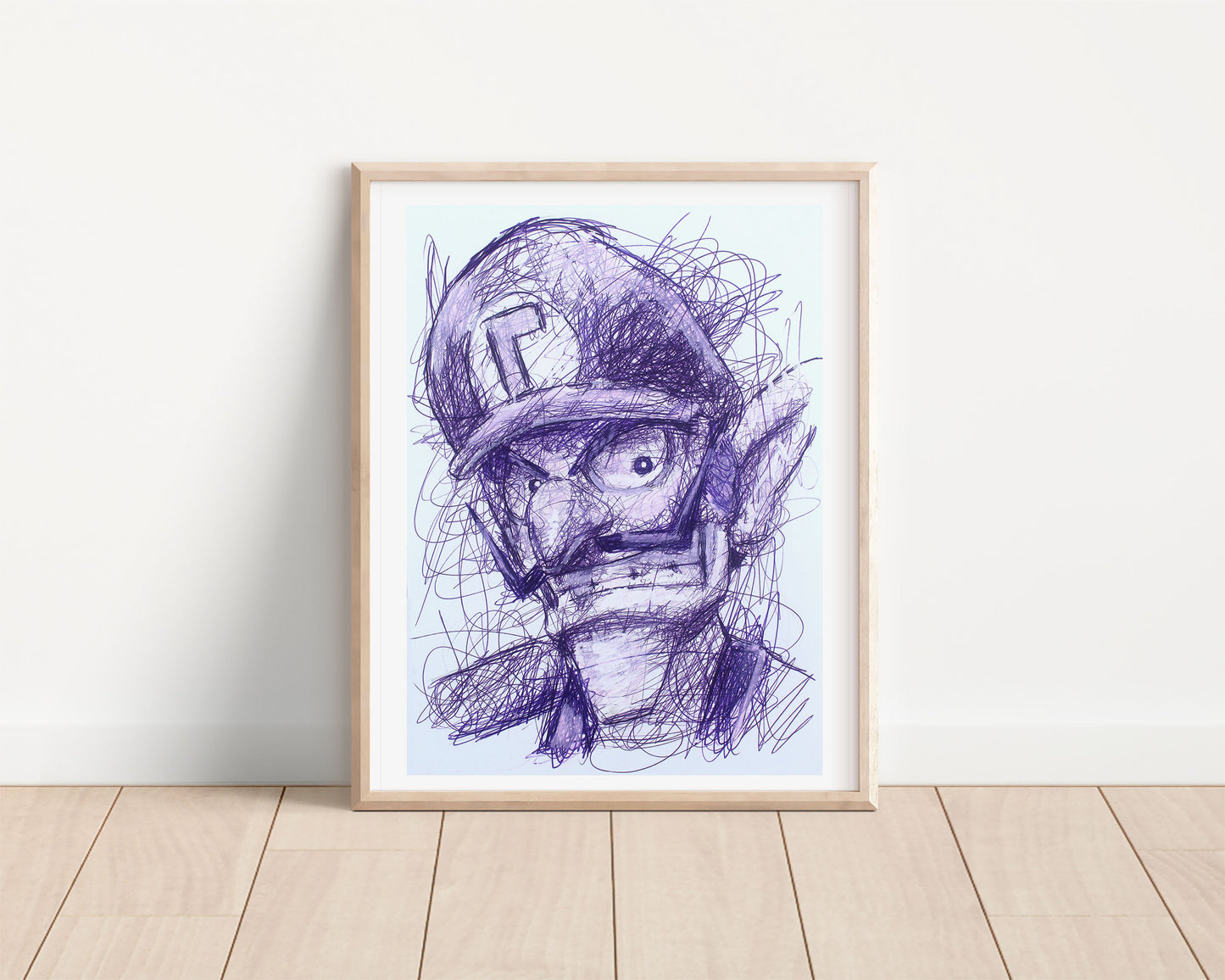 Waluigi Ballpoint Pen Scribble Art Print