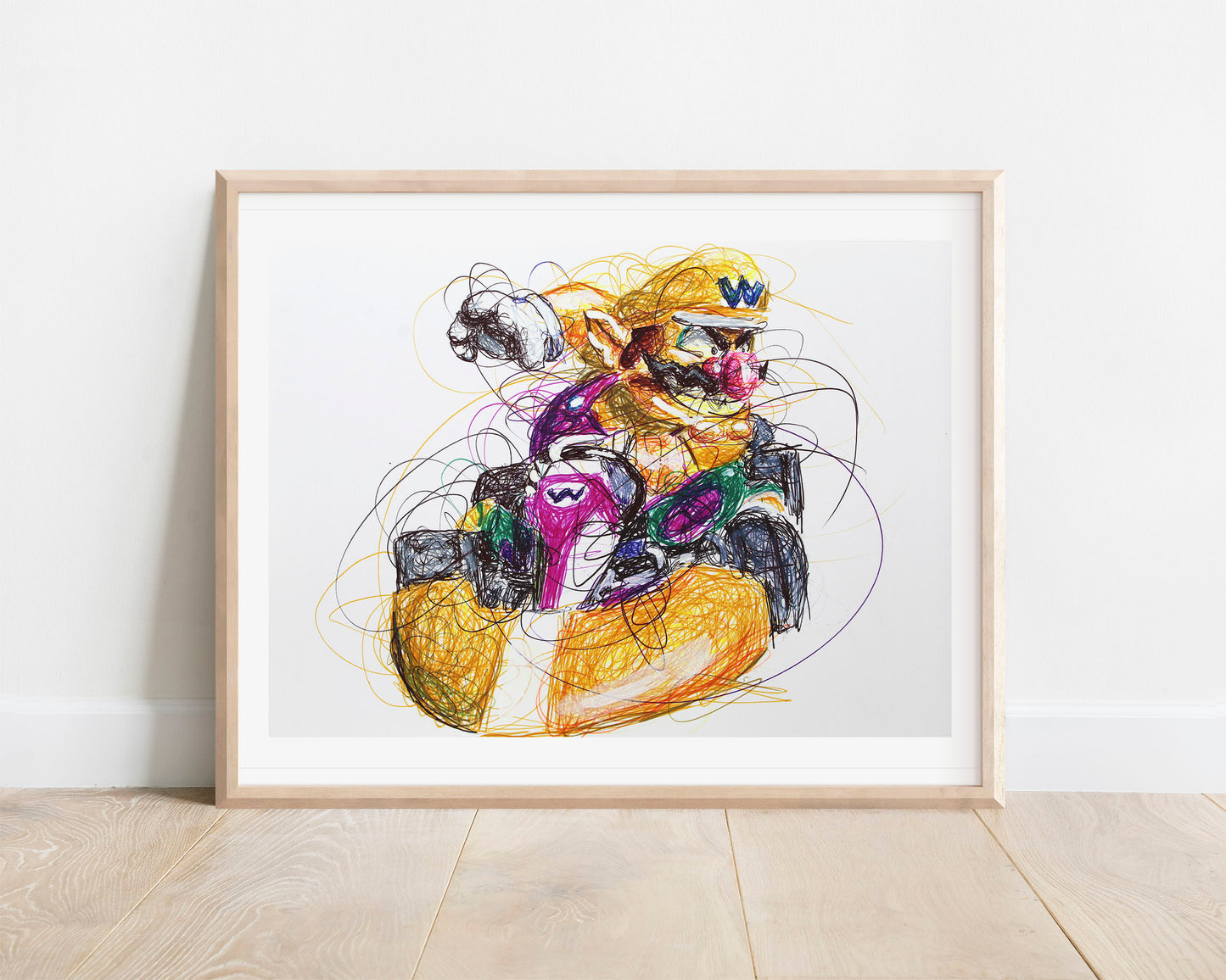 Wario Kart Ballpoint Pen Scribble Art Print