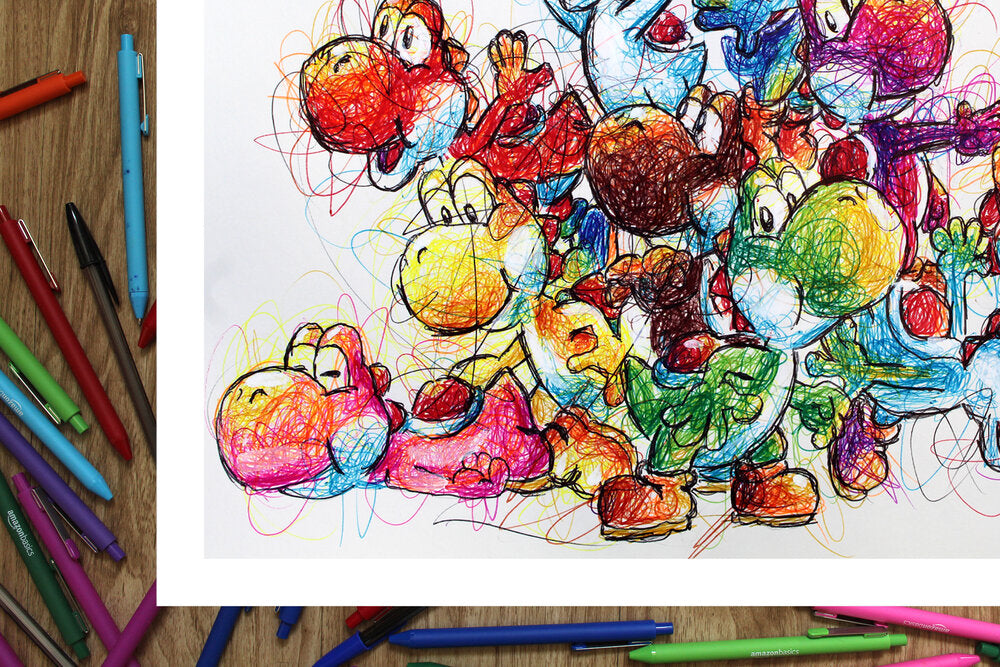 Yoshi's Island Ballpoint Pen Scribble Art Print-Cody James by Cody
