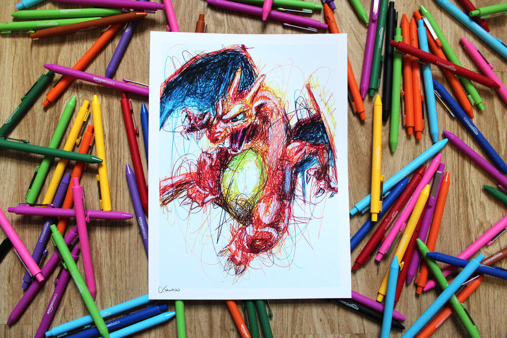 Charizard Ballpoint Pen Scribble Art Print-Cody James by Cody