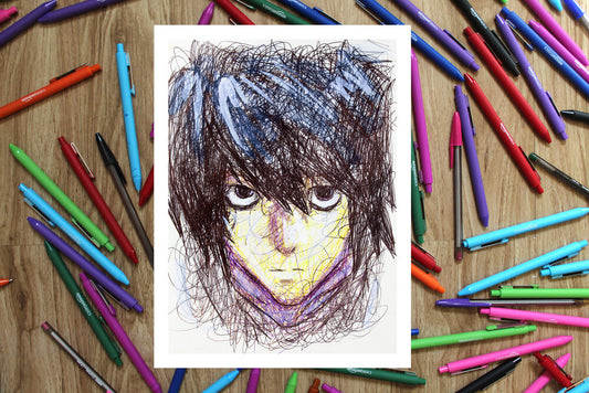 L Ballpoint Pen Scribble Art Print-Cody James by Cody