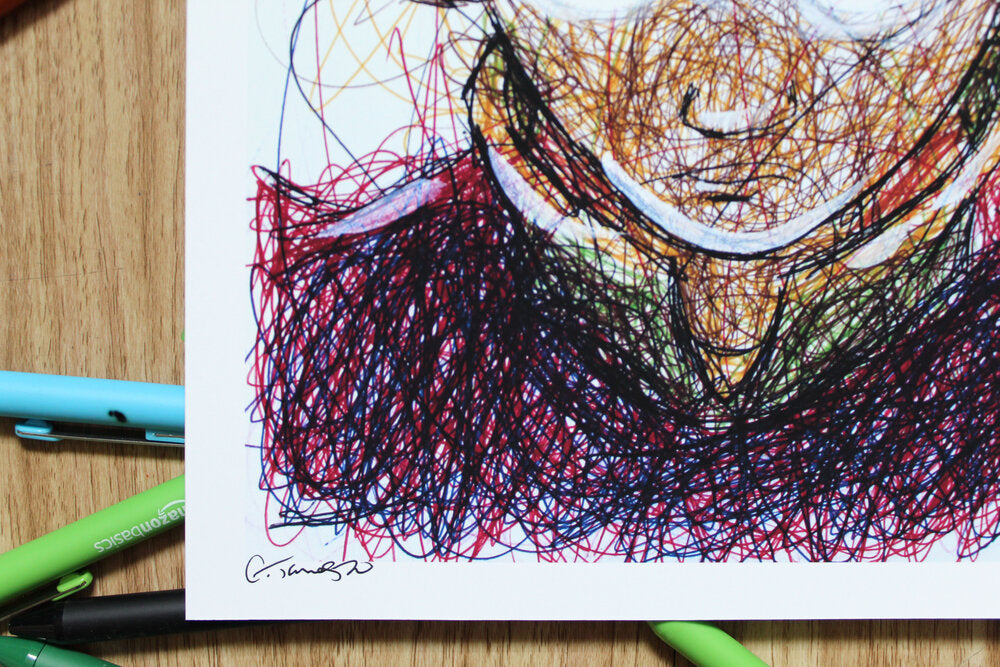 Aang Ballpoint Pen Scribble Art Print-Cody James by Cody