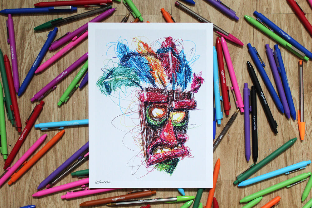 Aku Aku Ballpoint Pen Scribble Art Print-Cody James by Cody