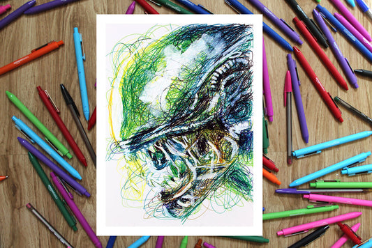 Alien Ballpoint Pen Scribble Art Print-Cody James by Cody