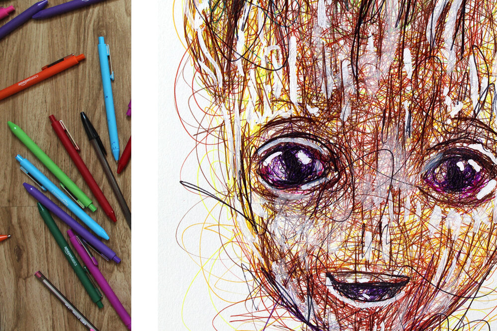 Baby Groot Ballpoint Pen Scribble Art Print-Cody James by Cody