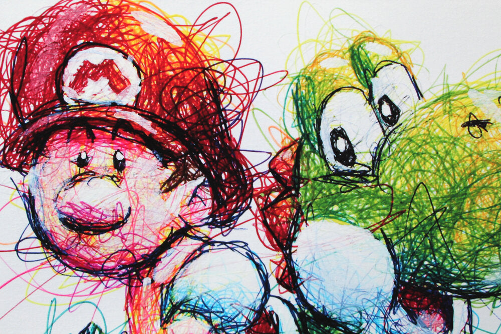 Baby Mario and Yoshi Ballpoint Pen Scribble Art Print-Cody James by Cody