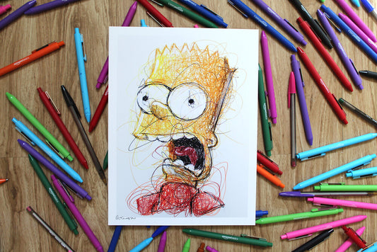 Bart Simpson Ballpoint Pen Scribble Art Print-Cody James by Cody