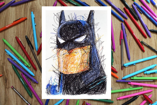 Batman Animated Series Ballpoint Pen Scribble Art Print-Cody James by Cody
