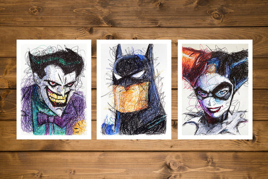 Batman Animated Series Ballpoint Pen Art Print Set-Cody James by Cody