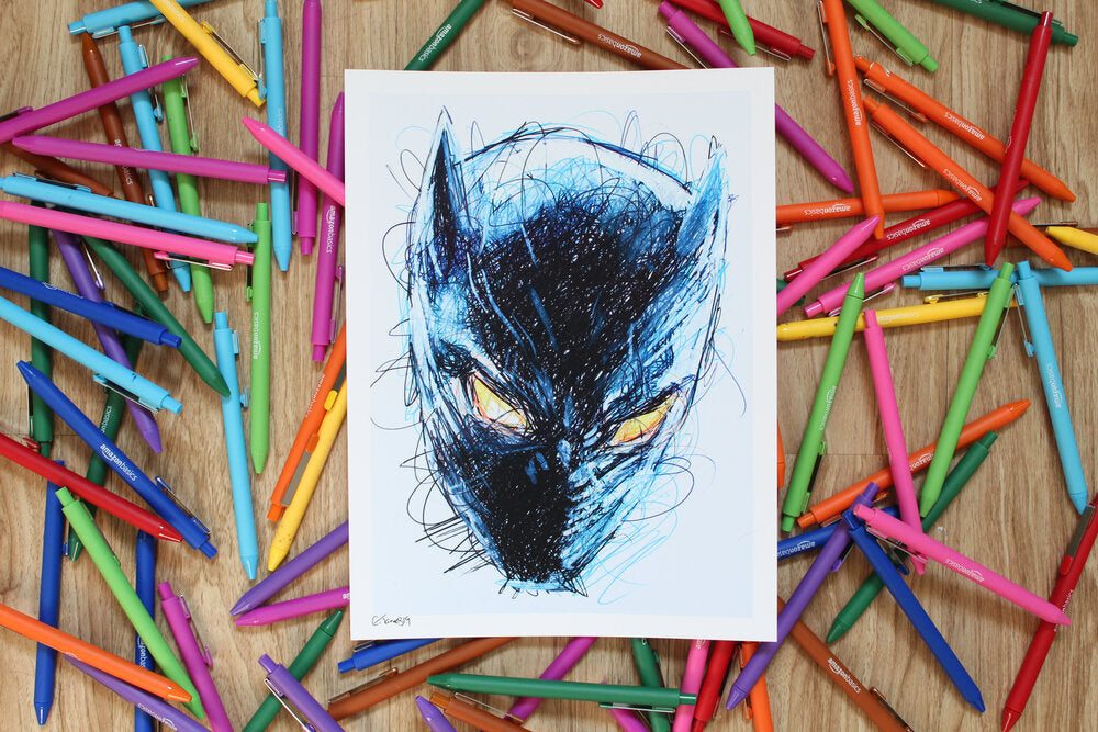 Black Panther Ballpoint Pen Scribble Art Print-Cody James by Cody