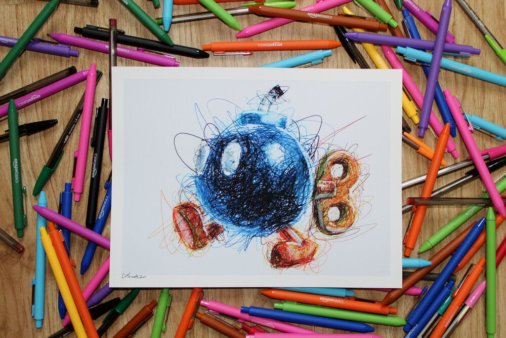 Bob-Omb Ballpoint Pen Scribble Art Print-Cody James by Cody