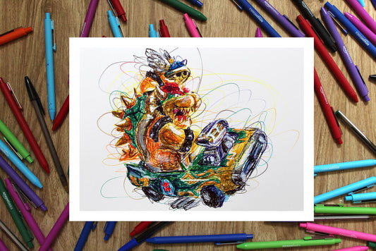 Bowser Kart Ballpoint Pen Scribble Art Print-Cody James by Cody