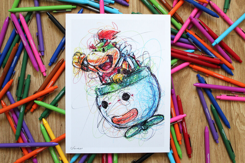 Bowser Jr Ballpoint Pen Scribble Art Print-Cody James by Cody