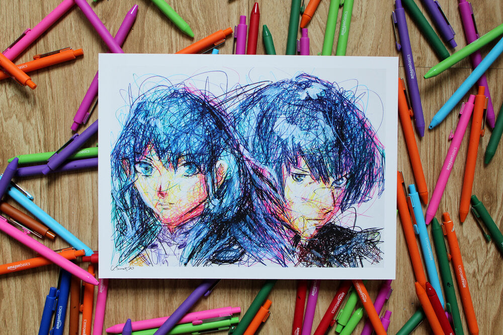 Byleth Ballpoint Pen Scribble Art Print-Cody James by Cody