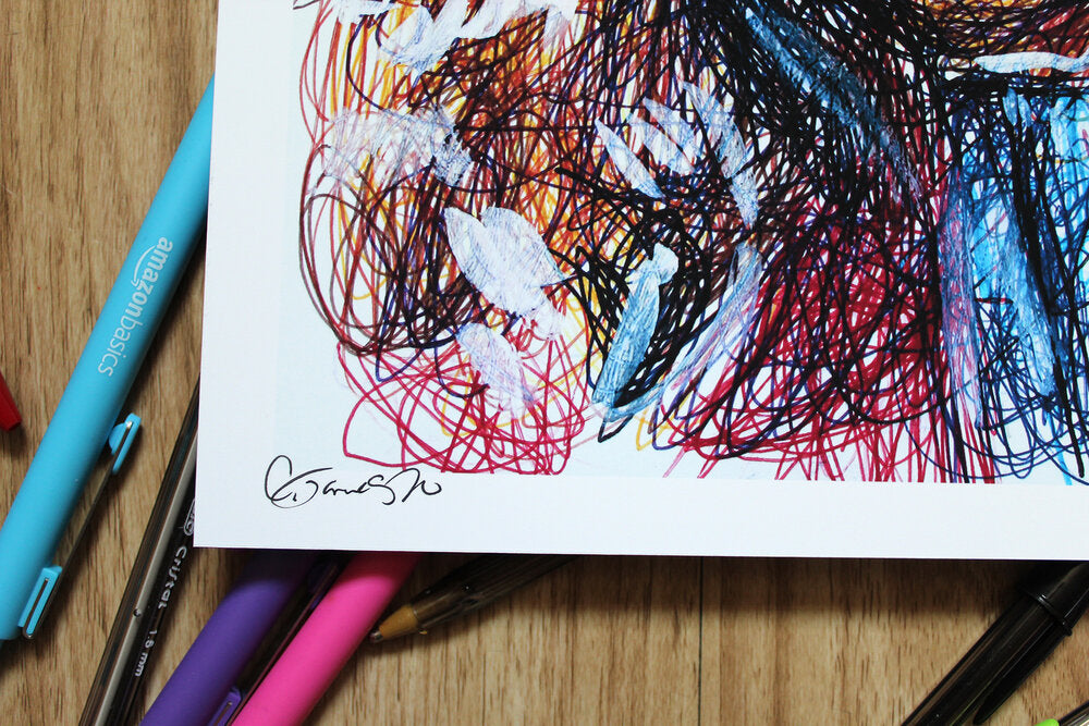 Captain Marvel Ballpoint Pen Scribble Art Print-Cody James by Cody