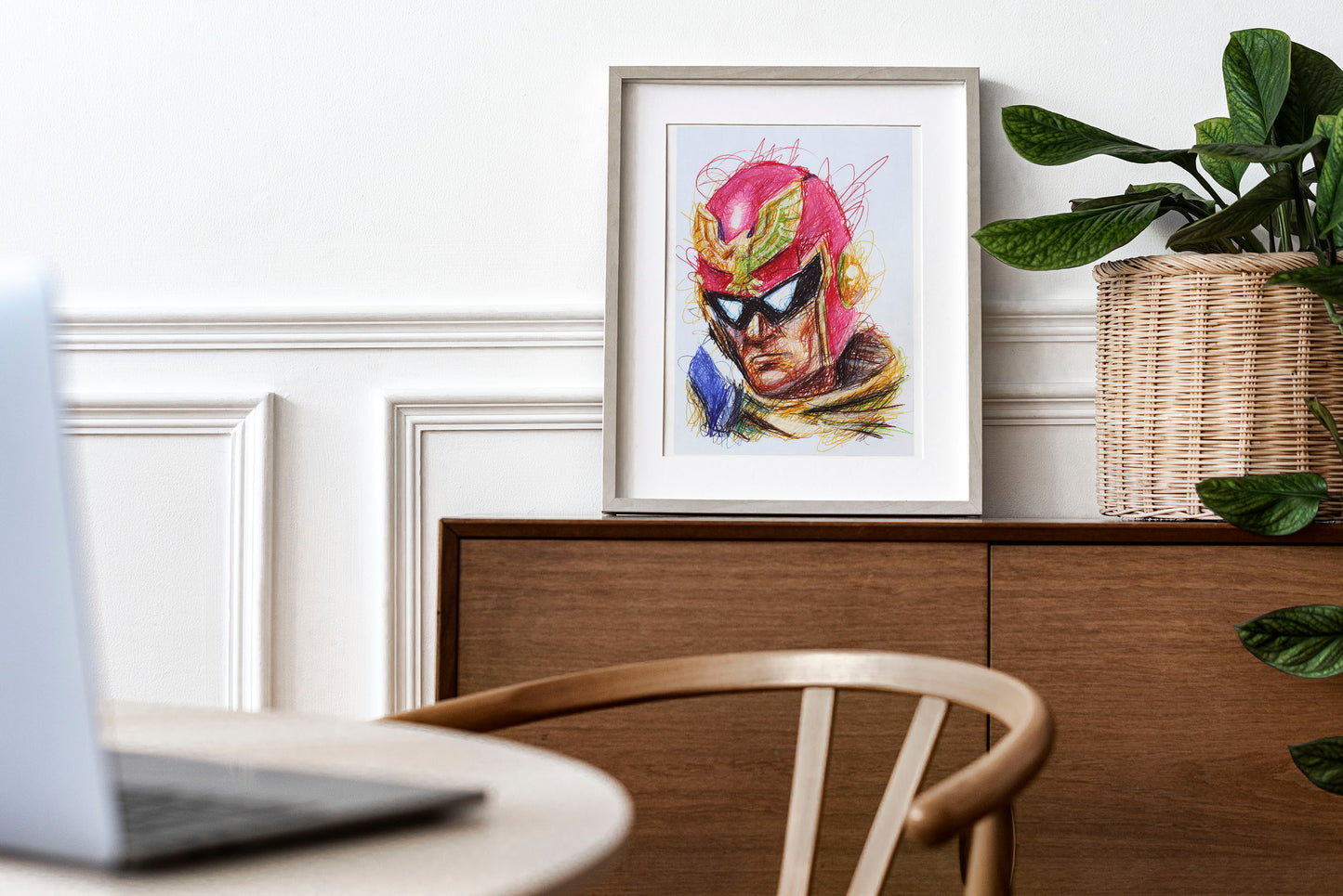 Captain Falcon Ballpoint Pen Scribble Art Print