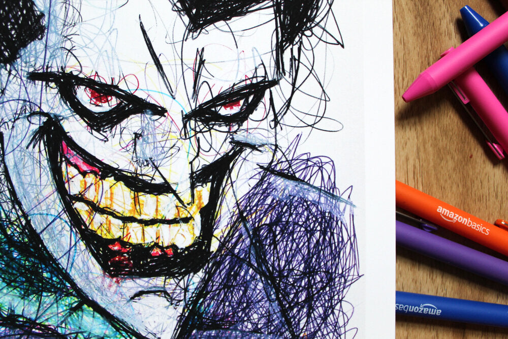 Batman Animated Series Joker Ballpoint Pen Scribble Art Print-Cody James by Cody